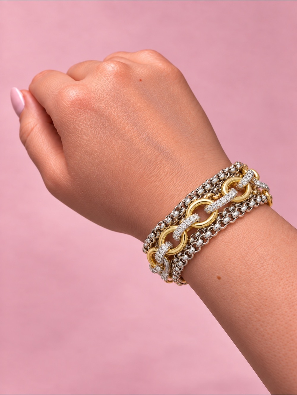 Mixed Metal Magnetic Clasp Bracelet 18k gold/white gold plated w/ CZ stones